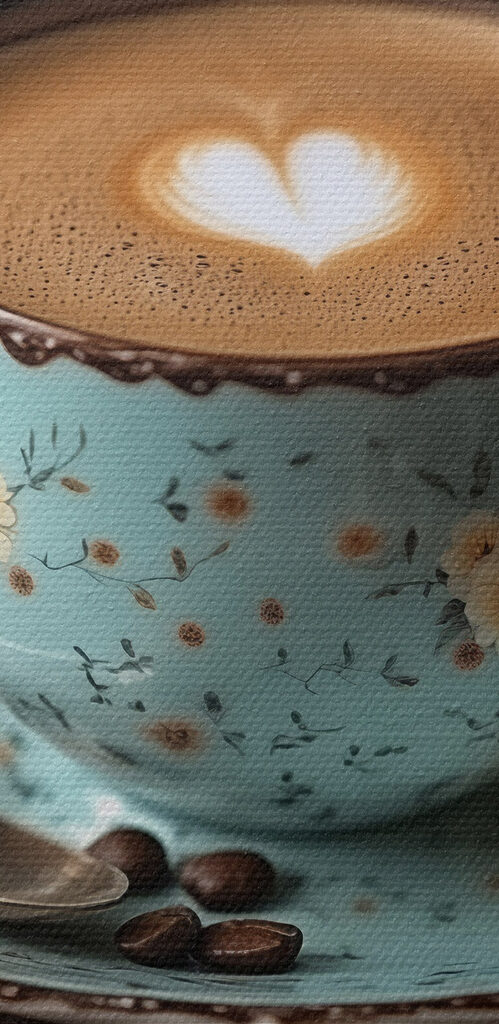 Cup of coffee with a heart shaped foam in the foam