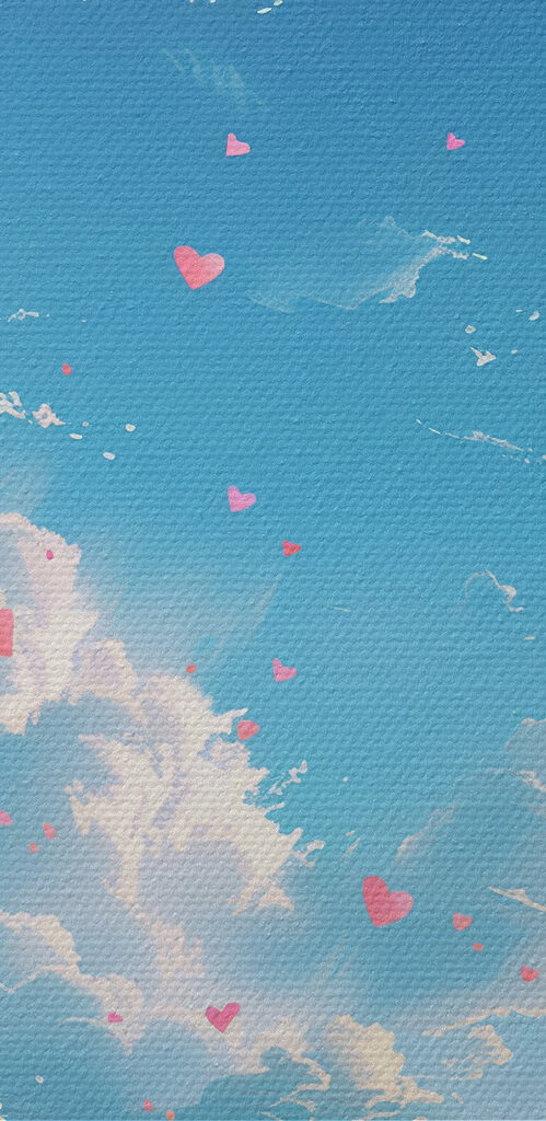 Blue sky with clouds and pink hearts Blue sky with clouds and pink hearts