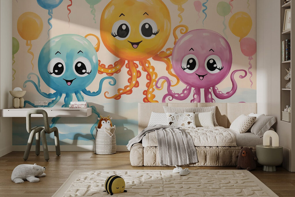 Group of octopuses with balloons Group of octopuses with balloons