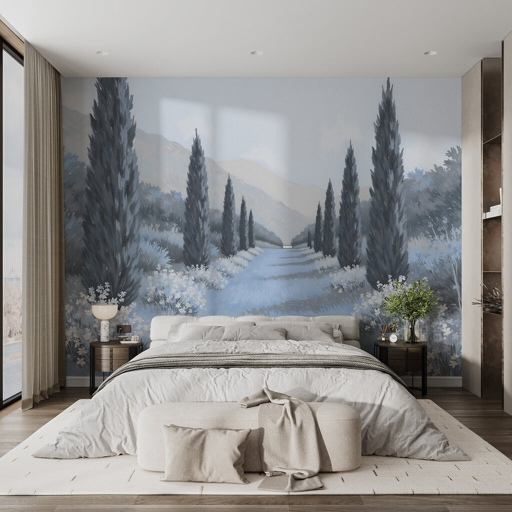 Landscape with trees and flowers Landscape with trees and flowers