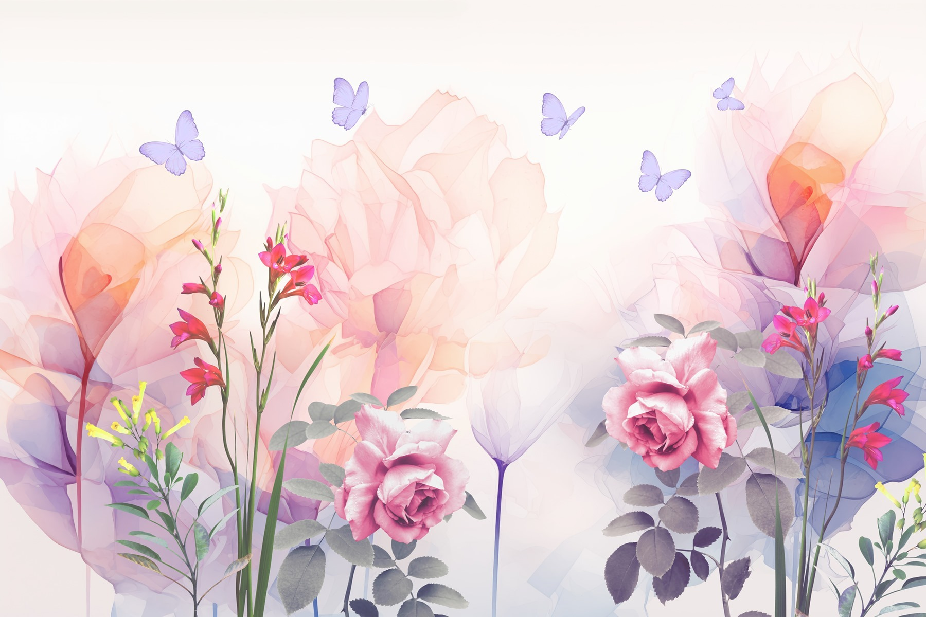 Group of flowers with butterflies