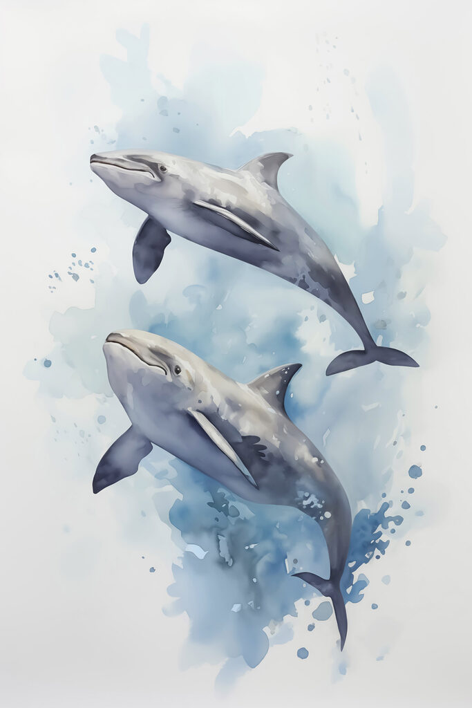 Two dolphins swimming in the water Two dolphins swimming in the water