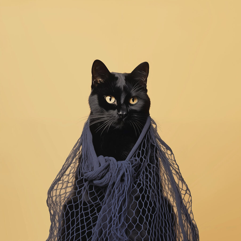 Cat wearing a net