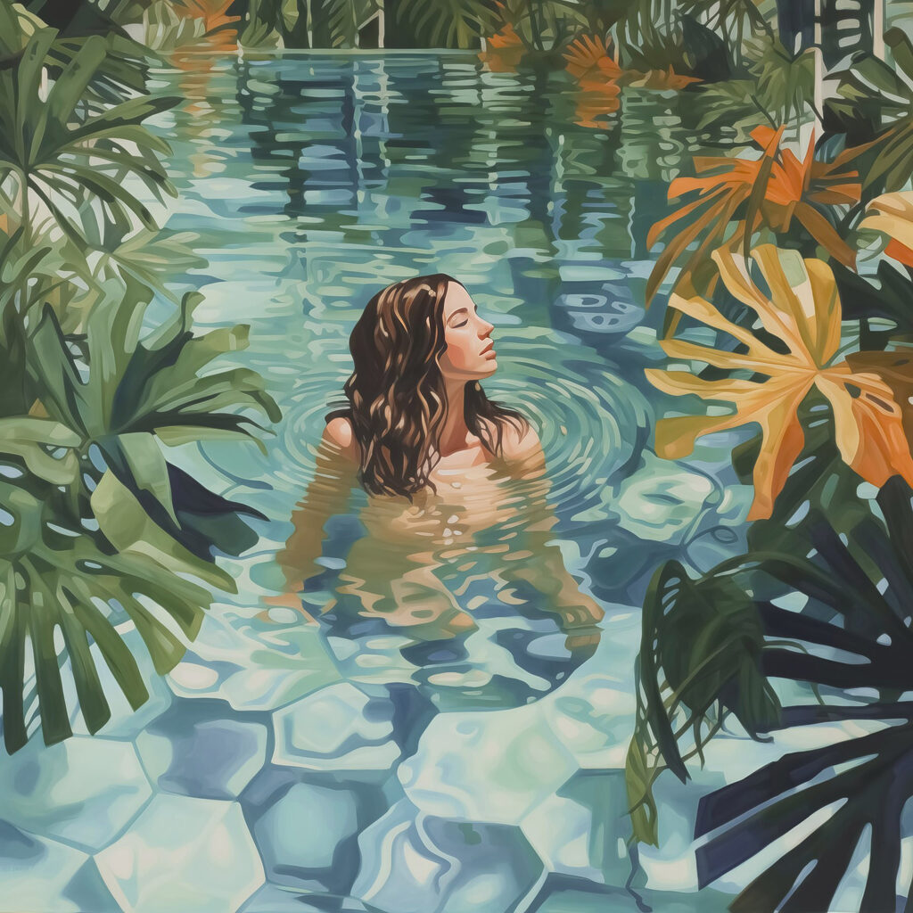 Woman in a pool surrounded by plants Woman in a pool surrounded by plants