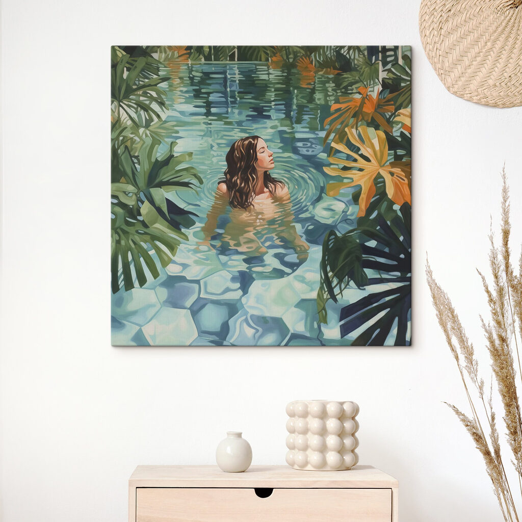 Woman in a pool surrounded by plants Woman in a pool surrounded by plants