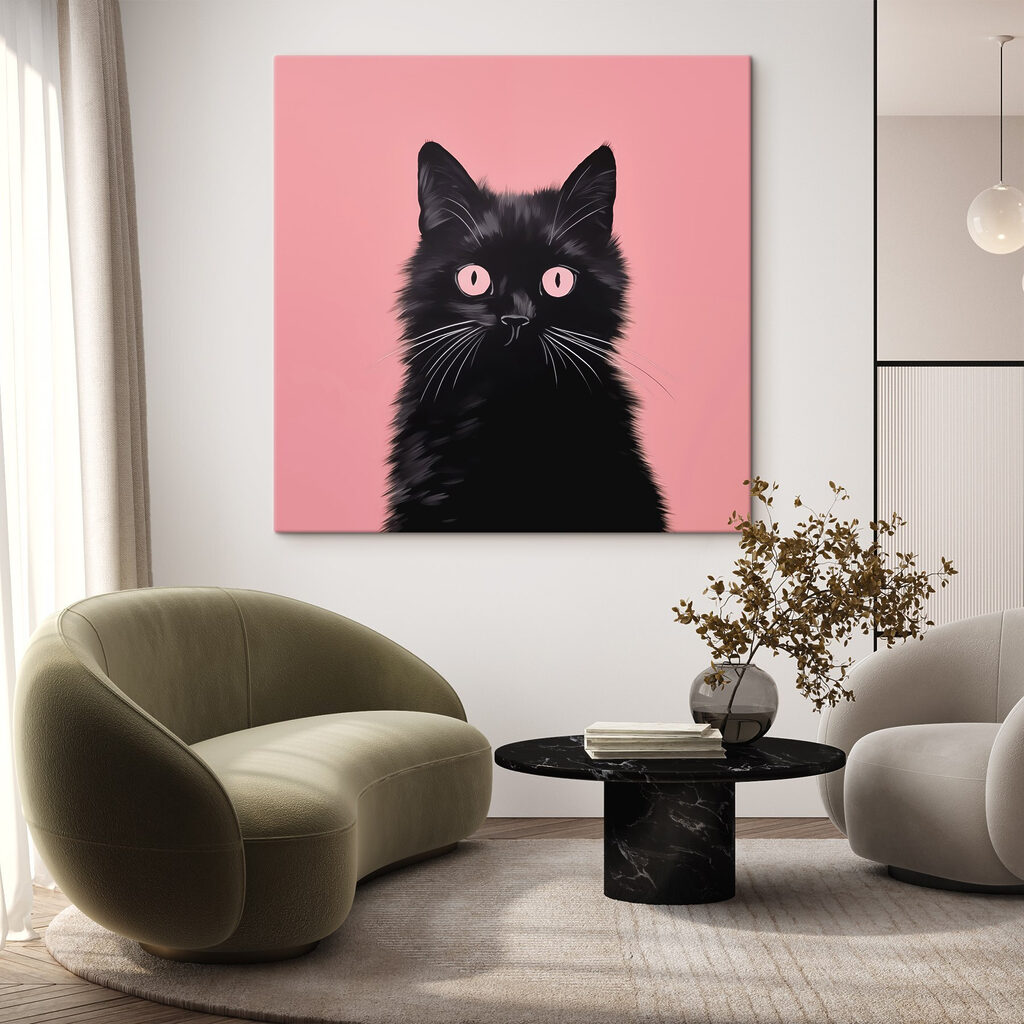 Black cat with pink eyes