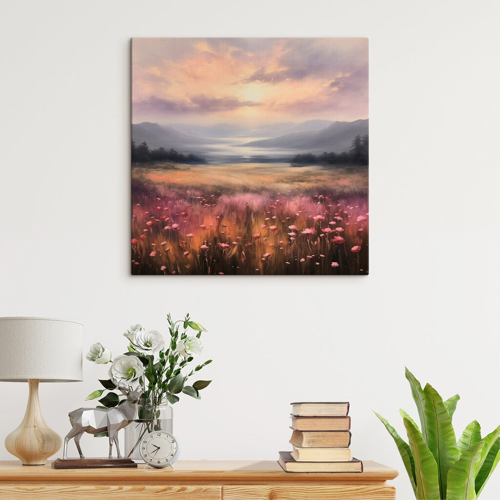 Field of flowers with mountains in the background