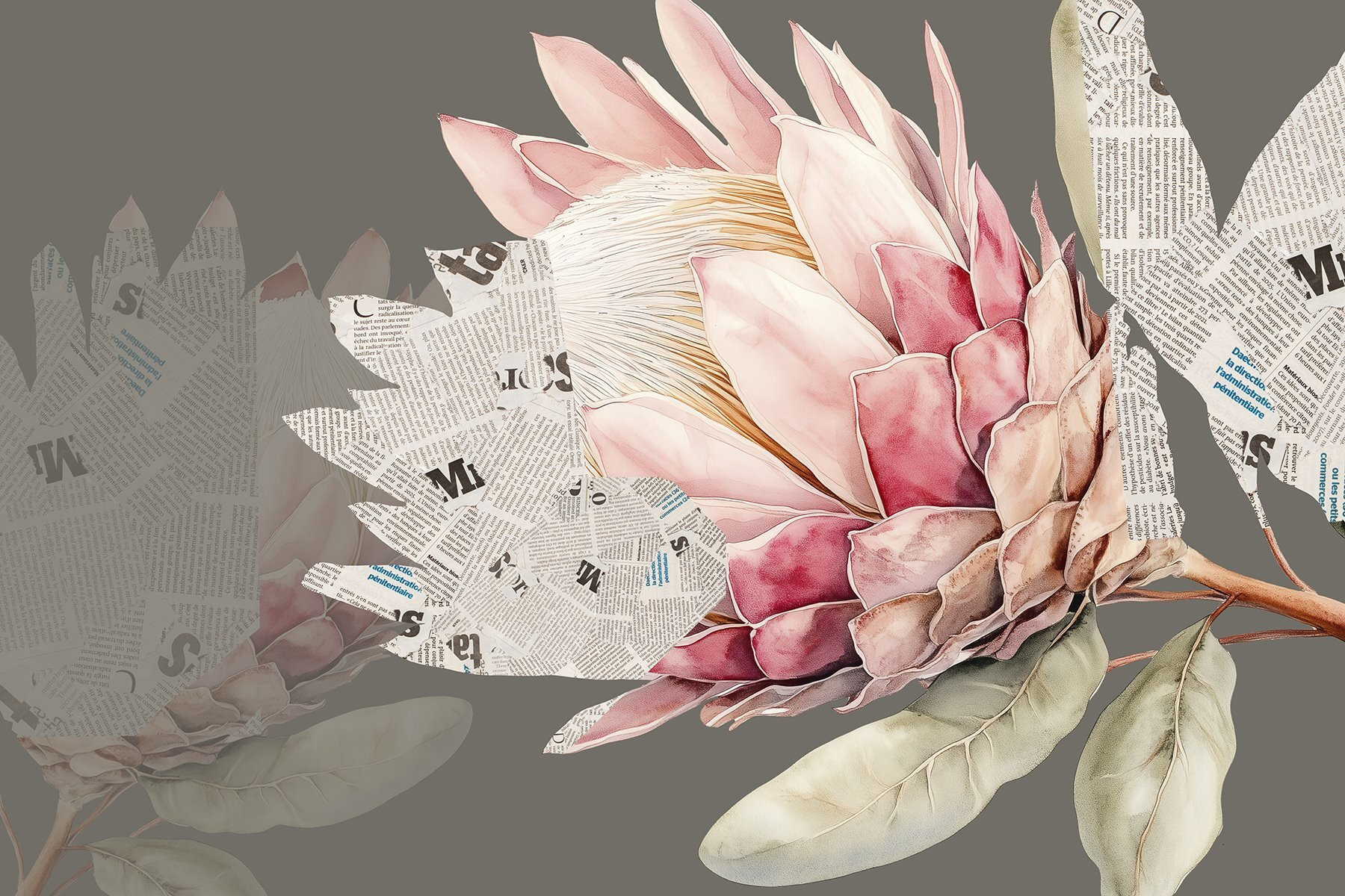 Flower with leaves and a newspaper Flower with leaves and a newspaper