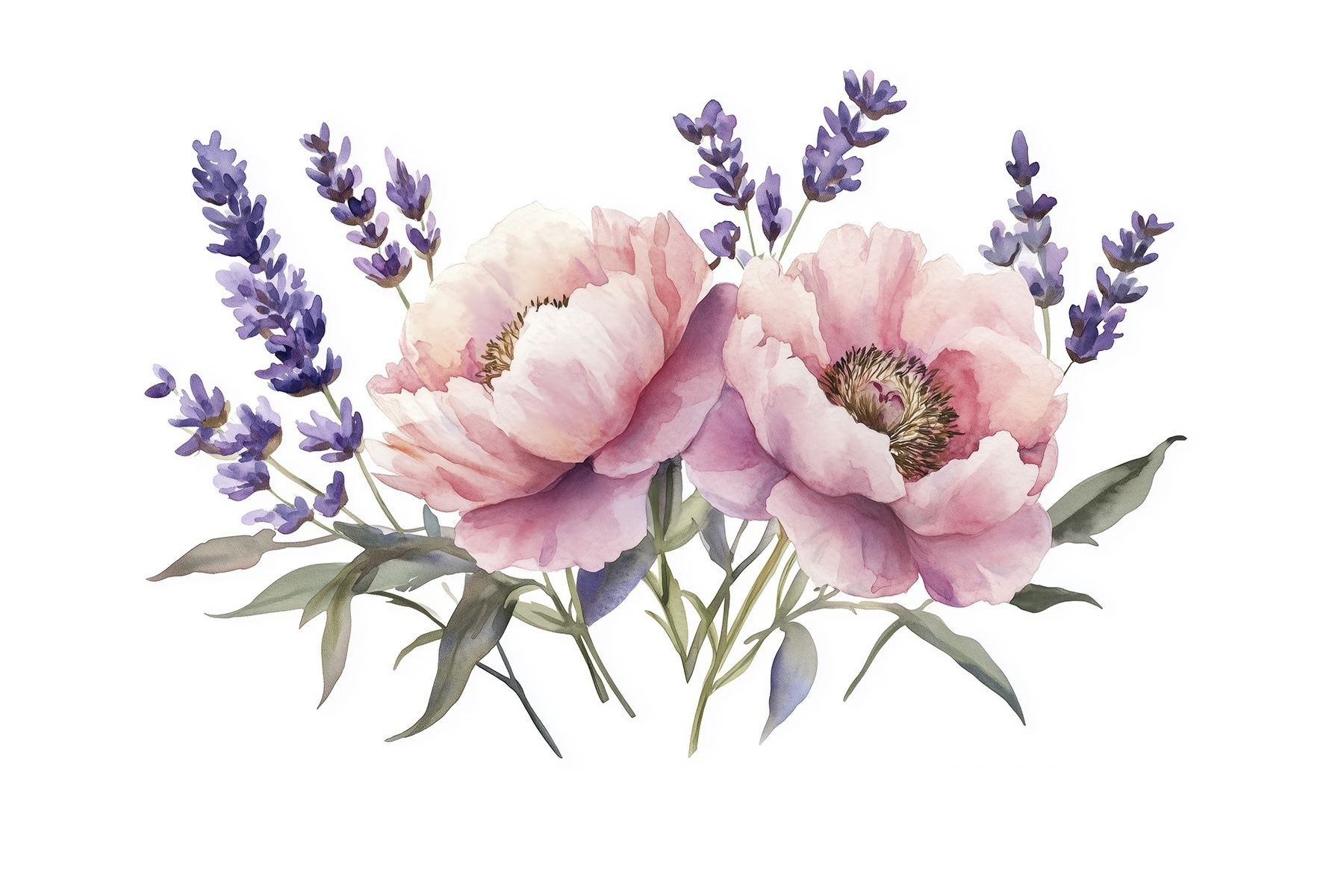 Watercolor of flowers and leaves Watercolor of flowers and leaves