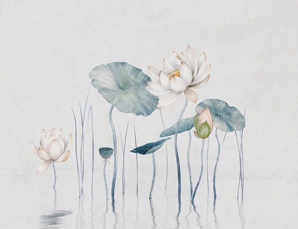 Painting of flowers and leaves in water