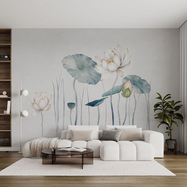 Painting of flowers and leaves in water