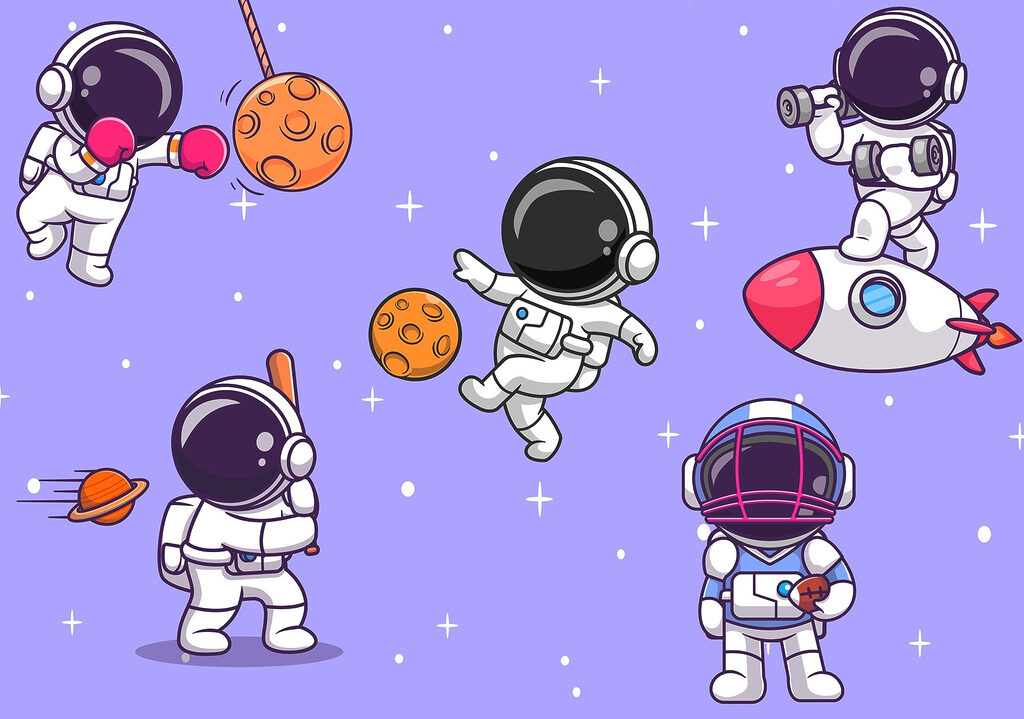 Karikatúra astronautov vo vesmíre Karikatúra astronautov vo vesmíre