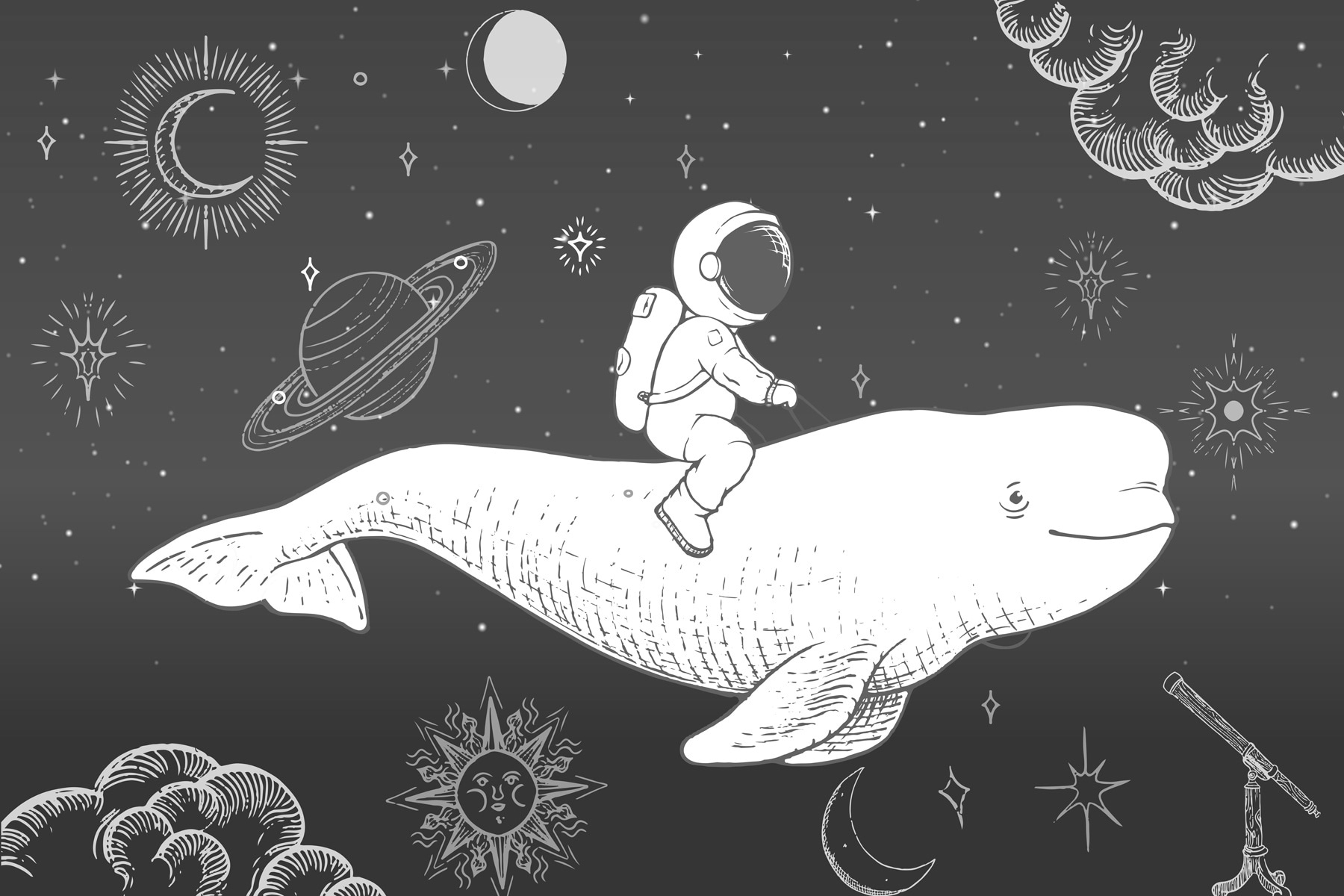 Drawing of a person riding a whale Drawing of a person riding a whale