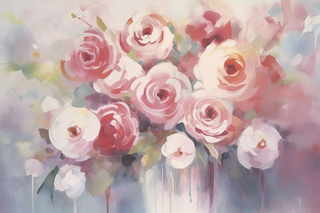 Painting of flowers on a white surface