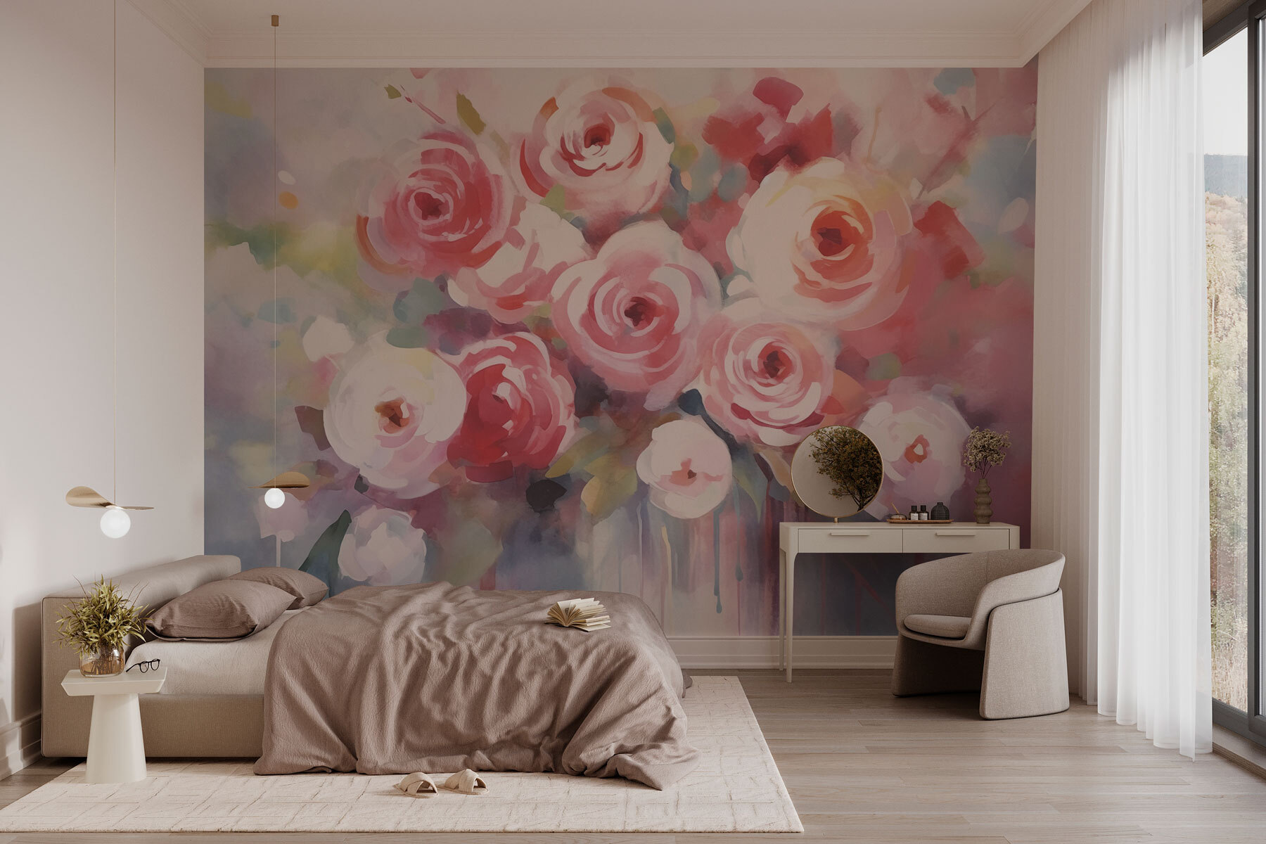 Painting of flowers on a white surface