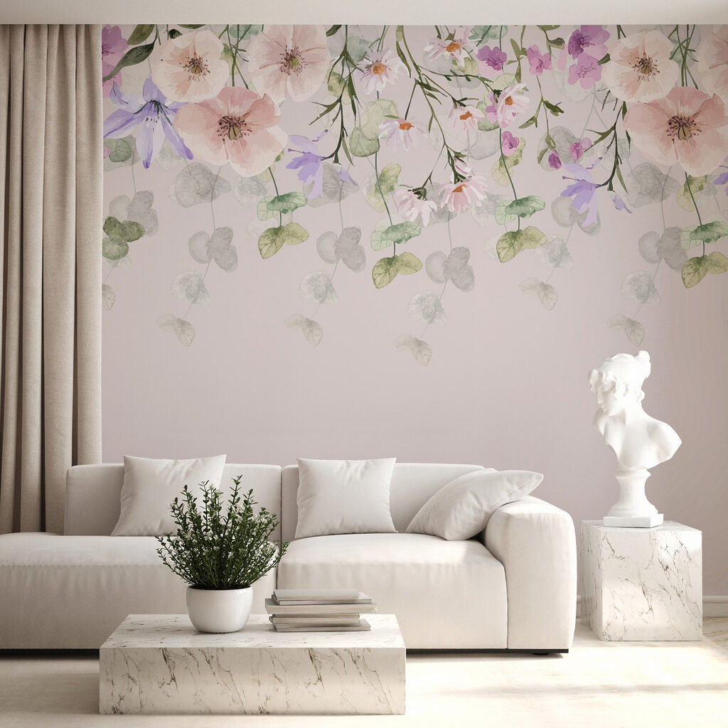 Group of flowers and leaves