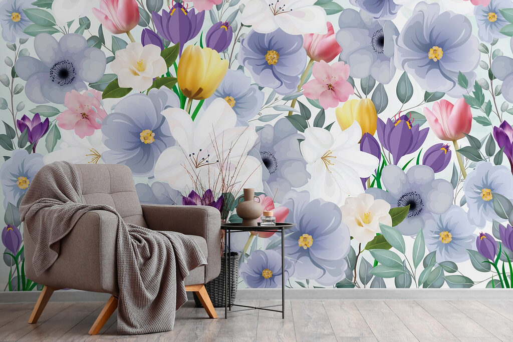 Group of flowers with leaves