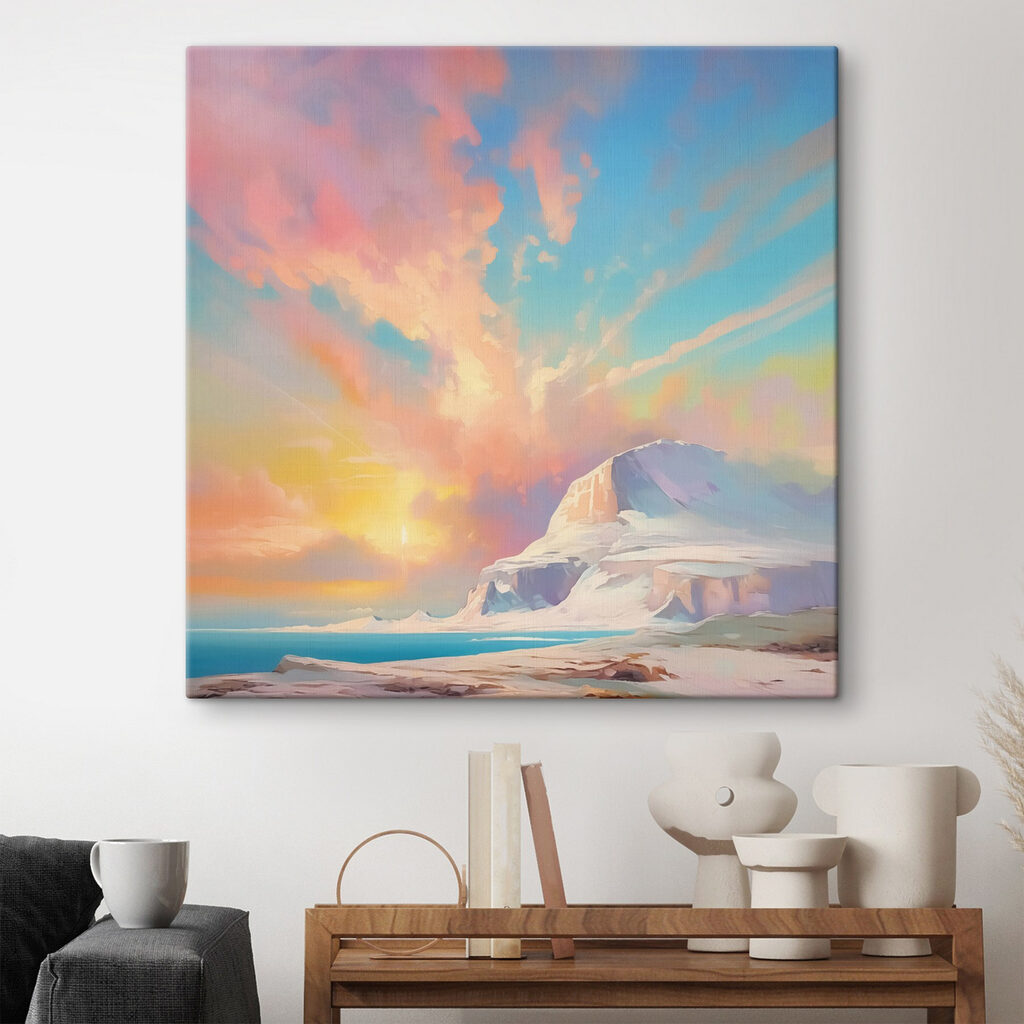 Painting of a mountain and water Painting of a mountain and water