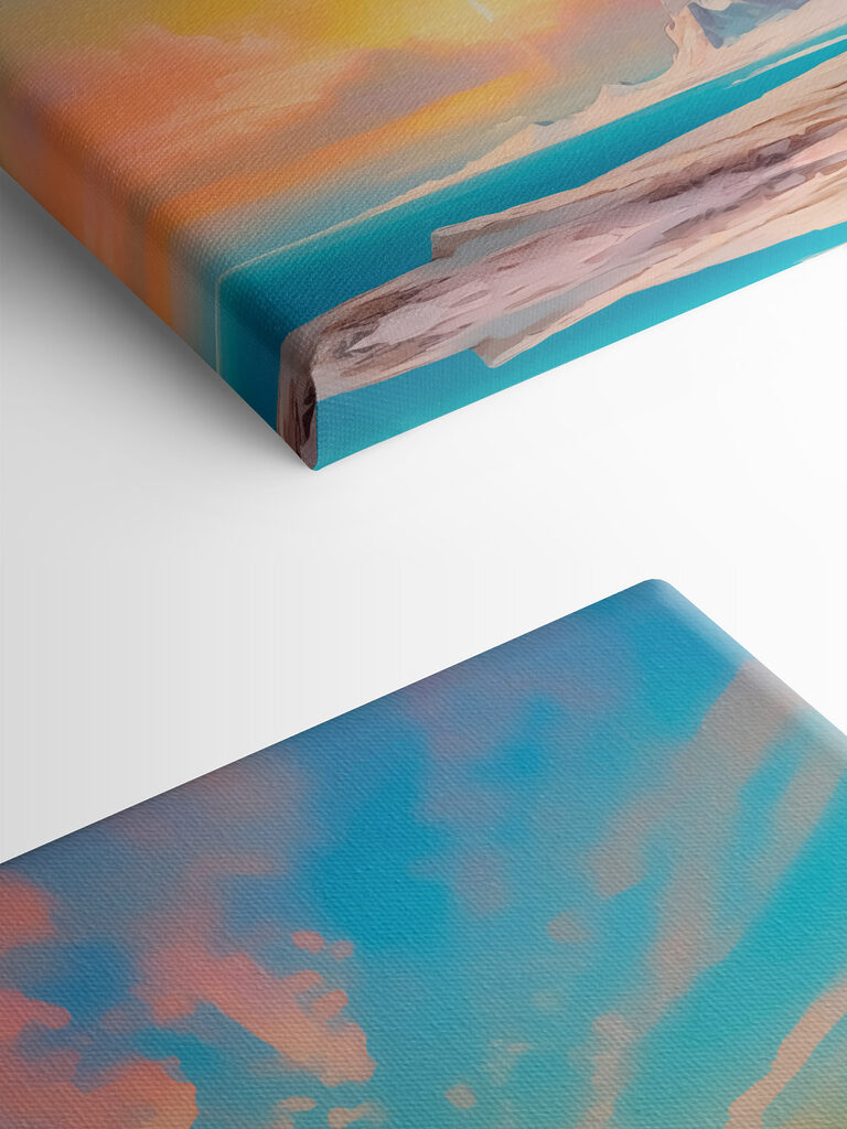 Painting of a mountain and water Painting of a mountain and water