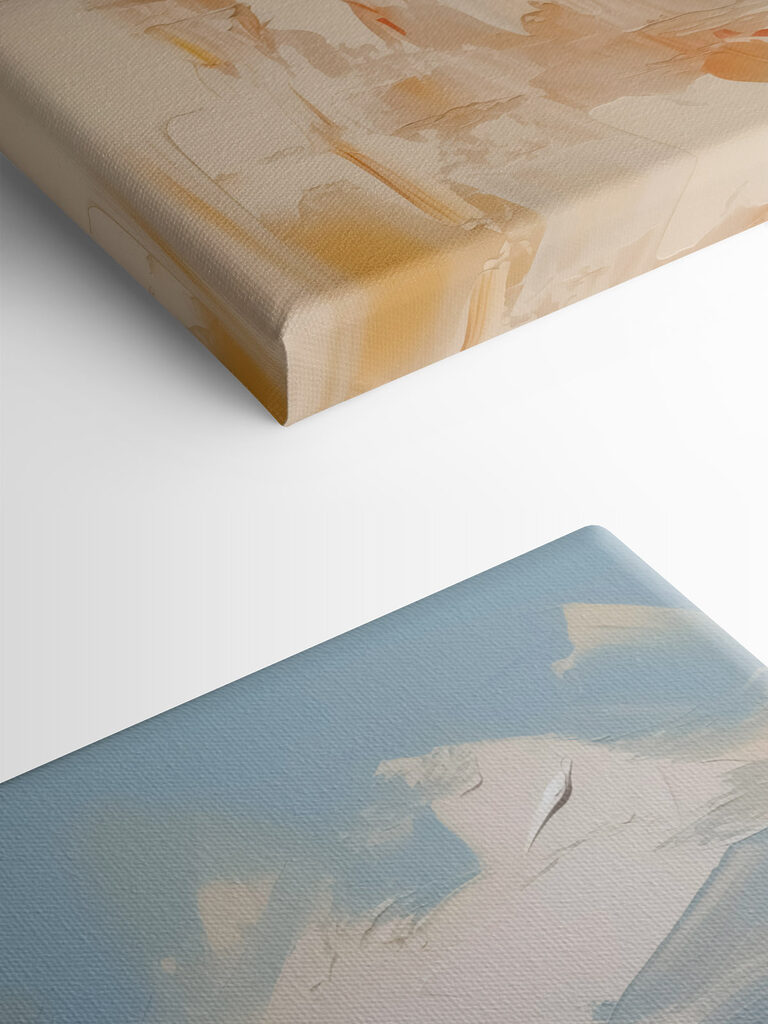 Painting of a beach and water Painting of a beach and water