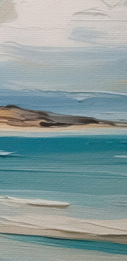 Painting of a beach and water Painting of a beach and water
