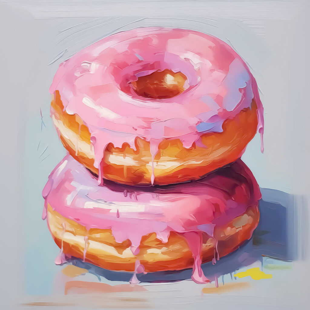 Two donuts with pink frosting