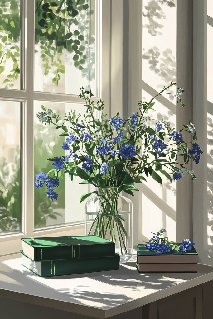 Vase of flowers in front of a window Vase of flowers in front of a window