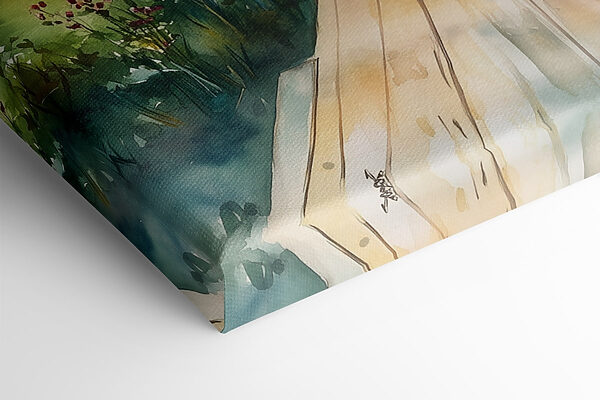 Watercolor painting of a house with flowers on a table Watercolor painting of a house with flowers on a table