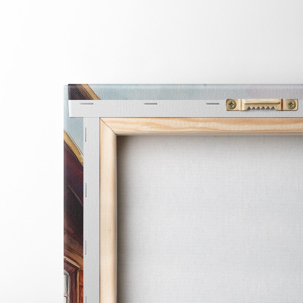 Watercolor painting of a house with flowers on a table Watercolor painting of a house with flowers on a table