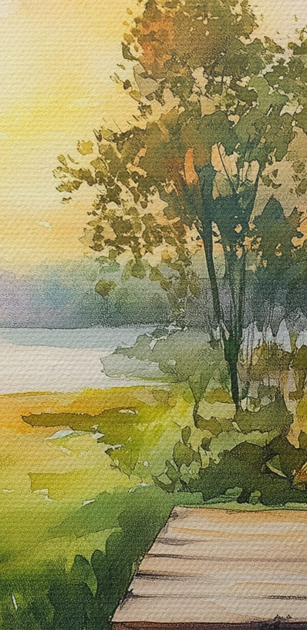 Watercolor painting of a house with flowers on a table Watercolor painting of a house with flowers on a table