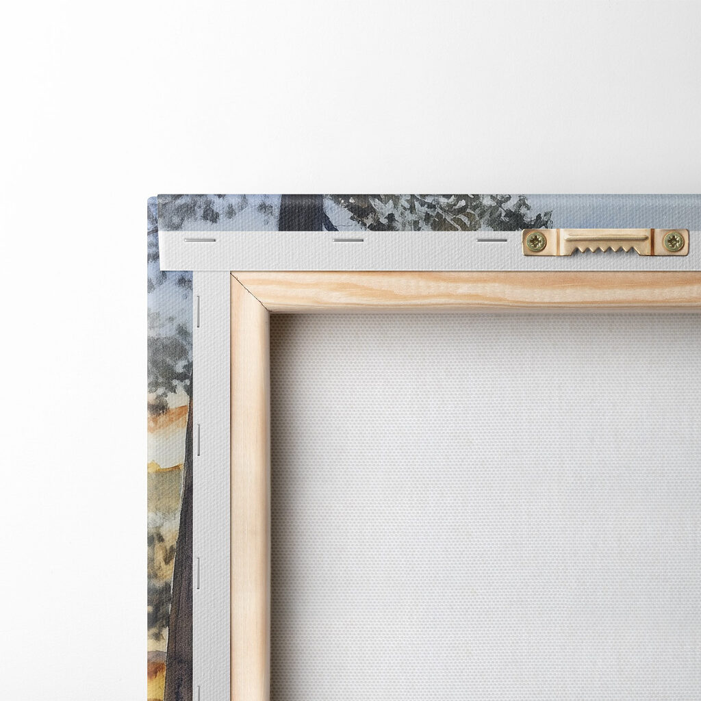 Watercolor painting of chairs around a fire pit overlooking a lake Watercolor painting of chairs around a fire pit overlooking a lake