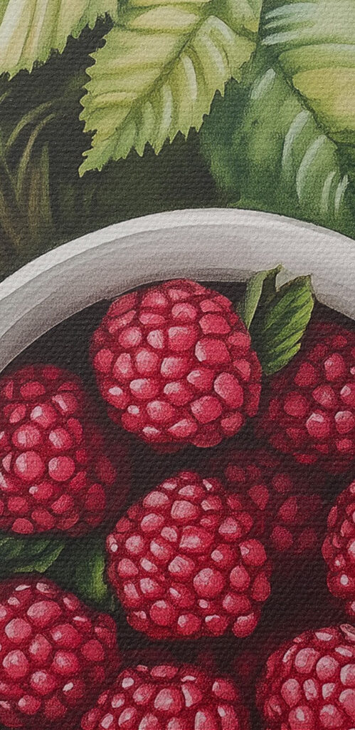 Cup of raspberries in a tree