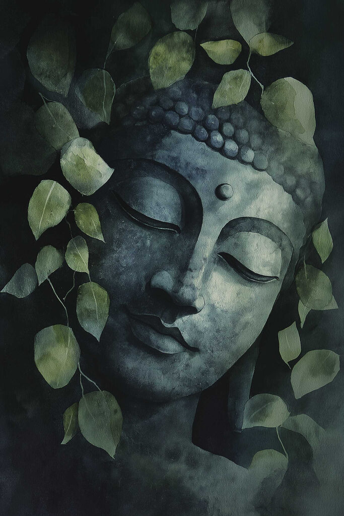 Statue of a person with leaves around it Statue of a person with leaves around it