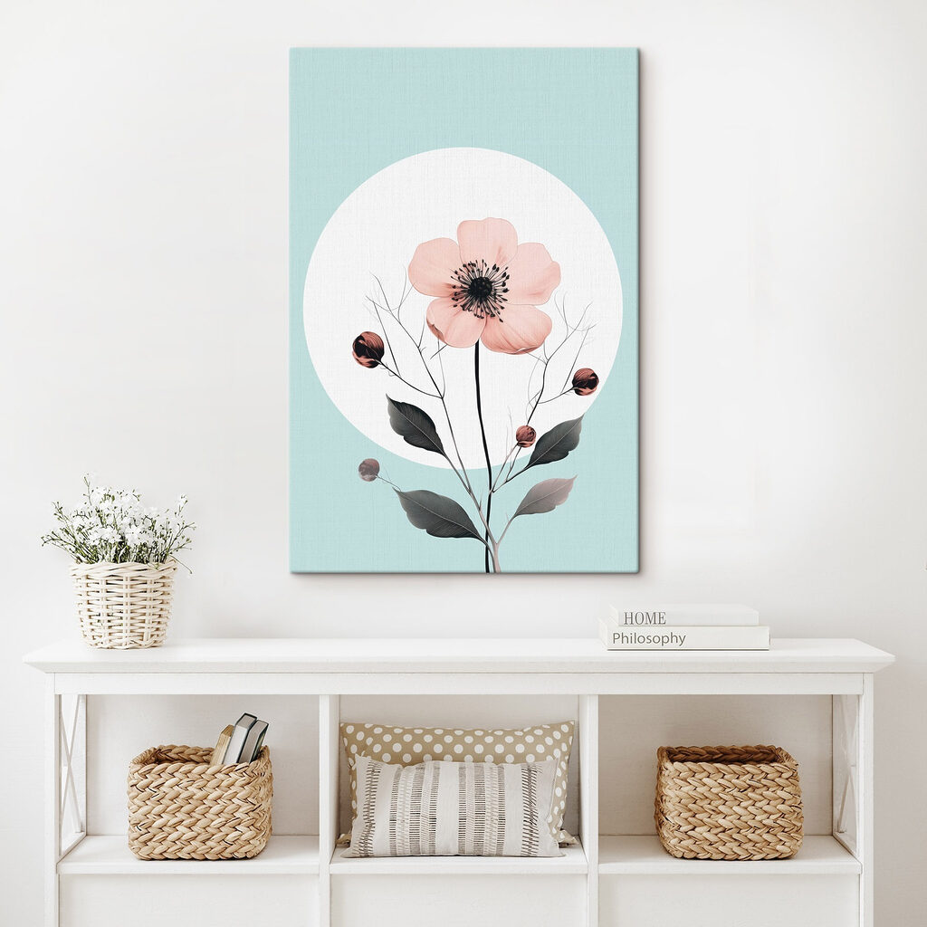 Pink flower with black center and leaves Pink flower with black center and leaves