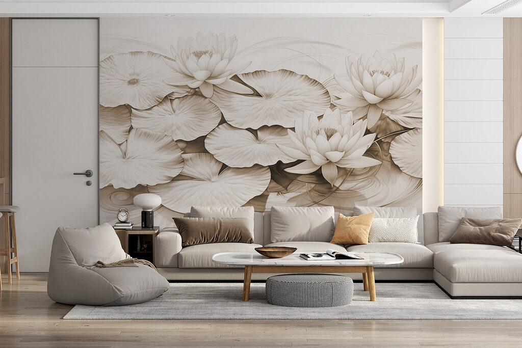 Drawing of lily pads and water lilies