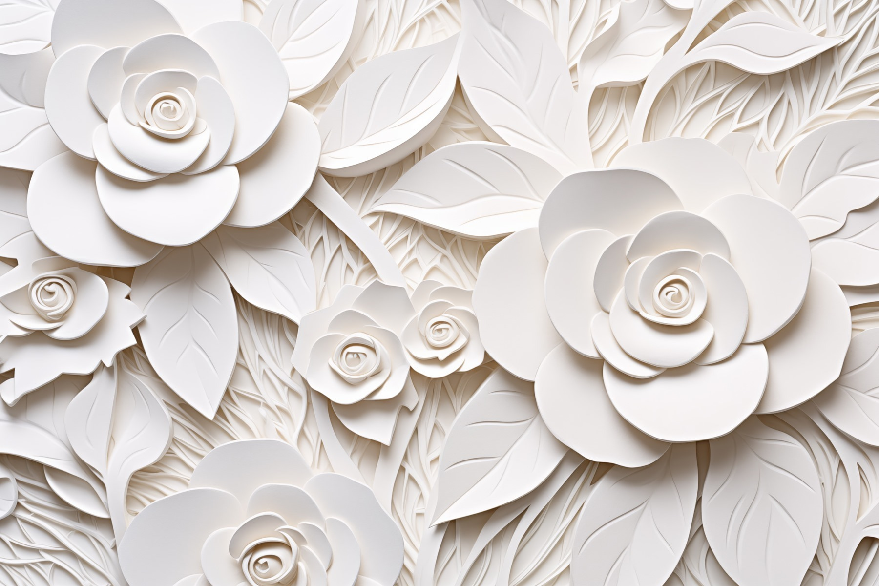 White paper flowers and leaves White paper flowers and leaves