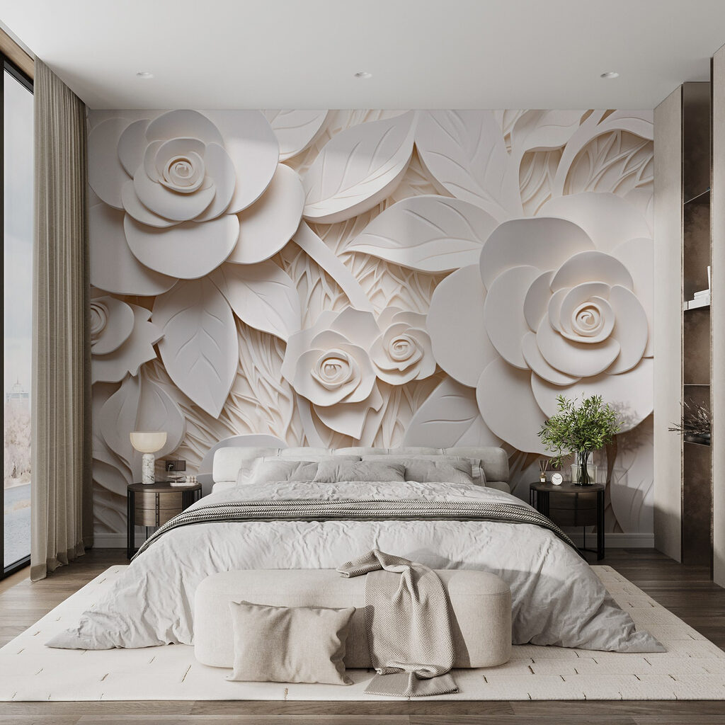 White paper flowers and leaves White paper flowers and leaves