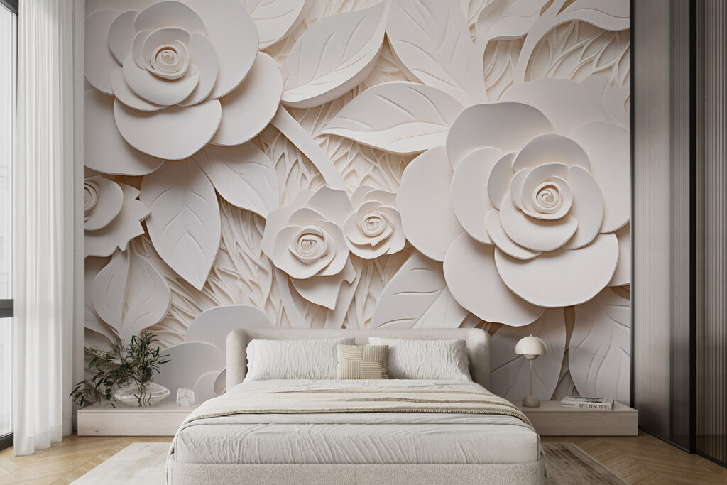 White paper flowers and leaves White paper flowers and leaves