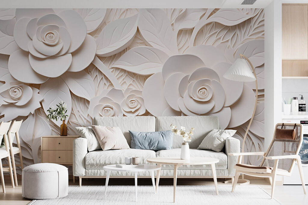 White paper flowers and leaves White paper flowers and leaves