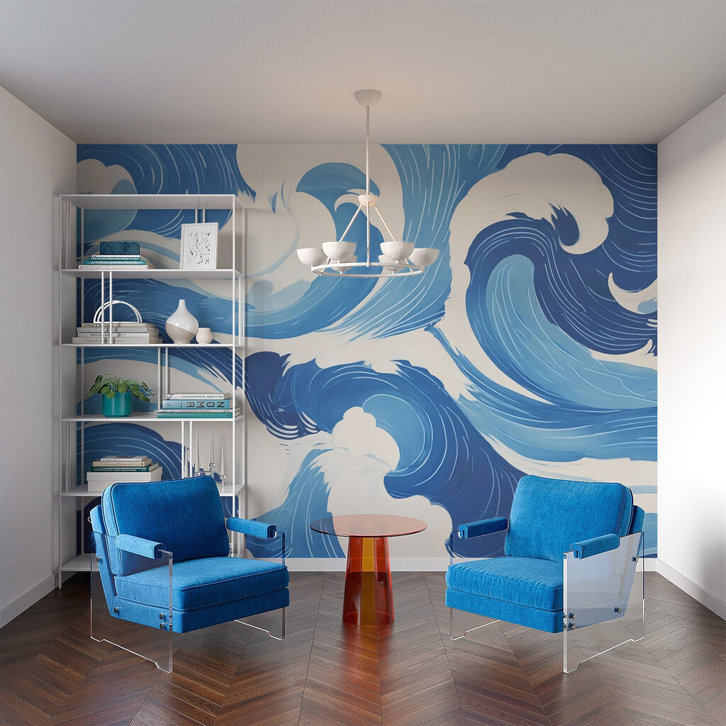 Blue and white waves