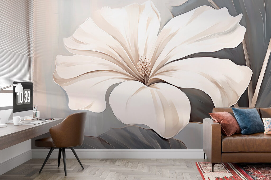 White flower on a gray background White flower on a gray background