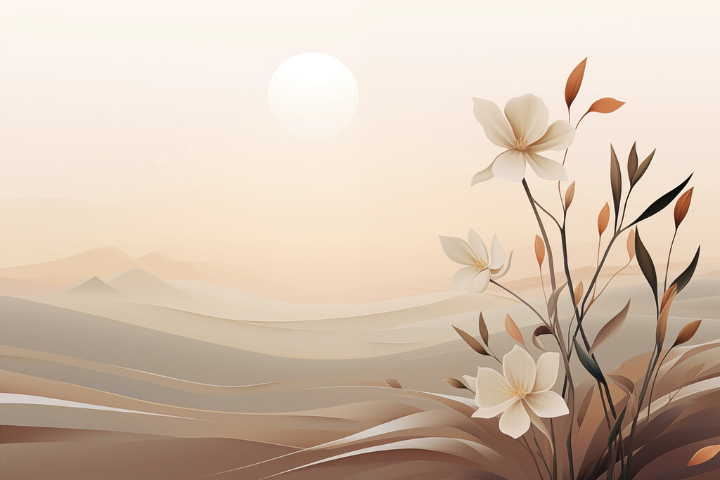 Painting of flowers in a desert