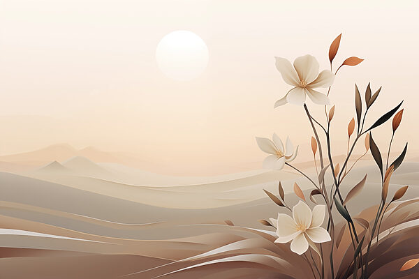 Painting of flowers in a desert