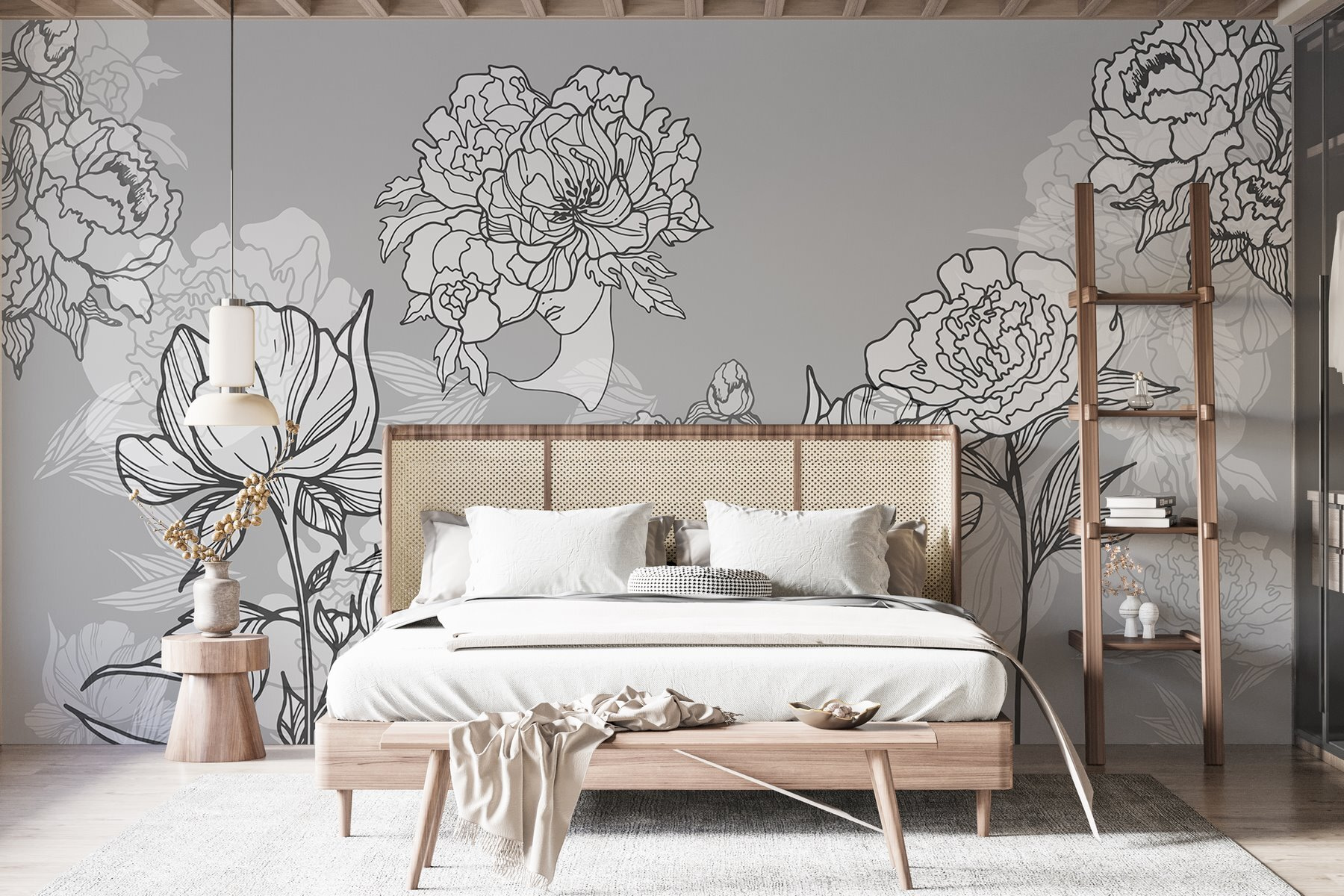 Line of flowers on a gray background Line of flowers on a gray background