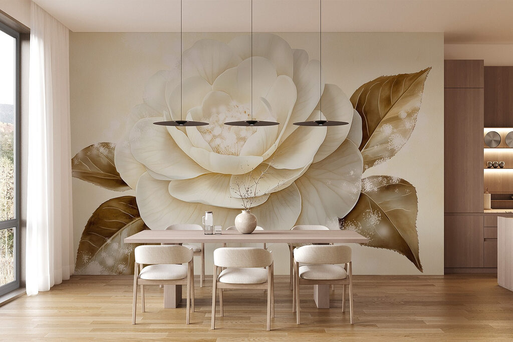 White flower with brown leaves