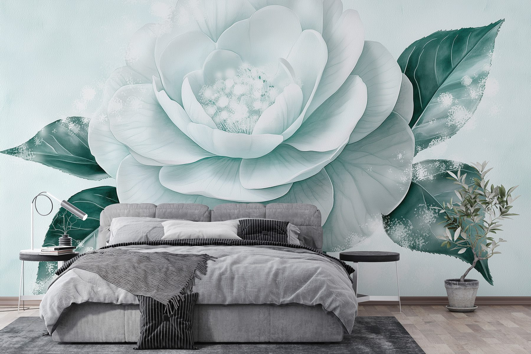 White flower with green leaves