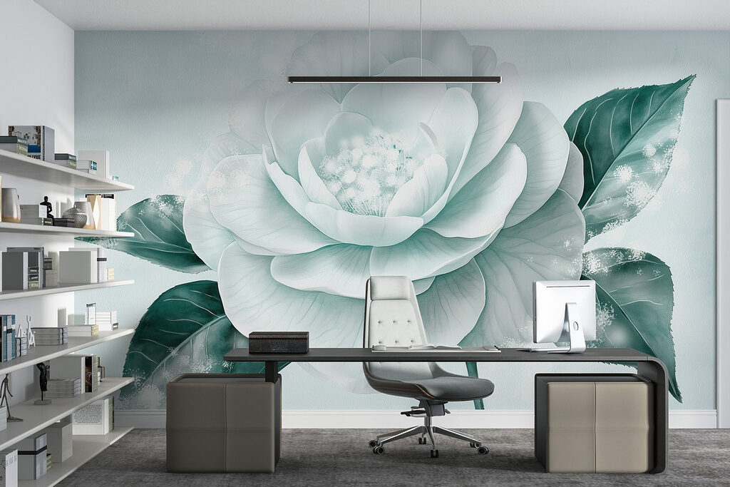 White flower with green leaves