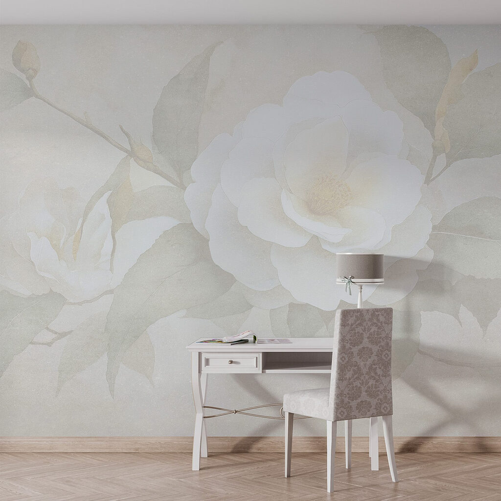 White flower with green leaves White flower with green leaves