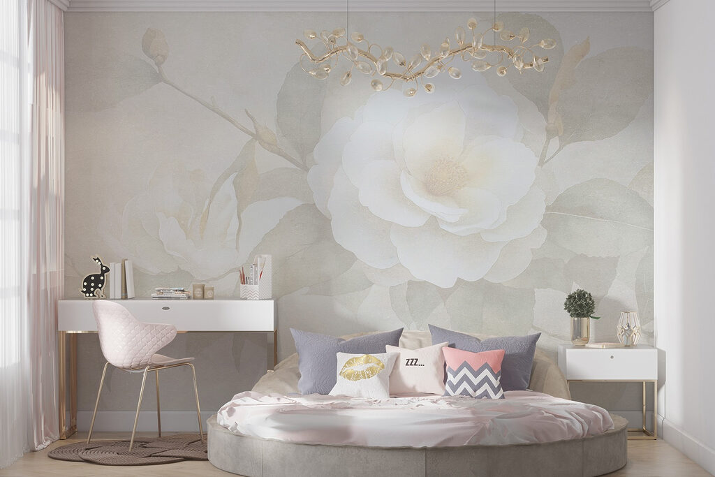 White flower with green leaves White flower with green leaves