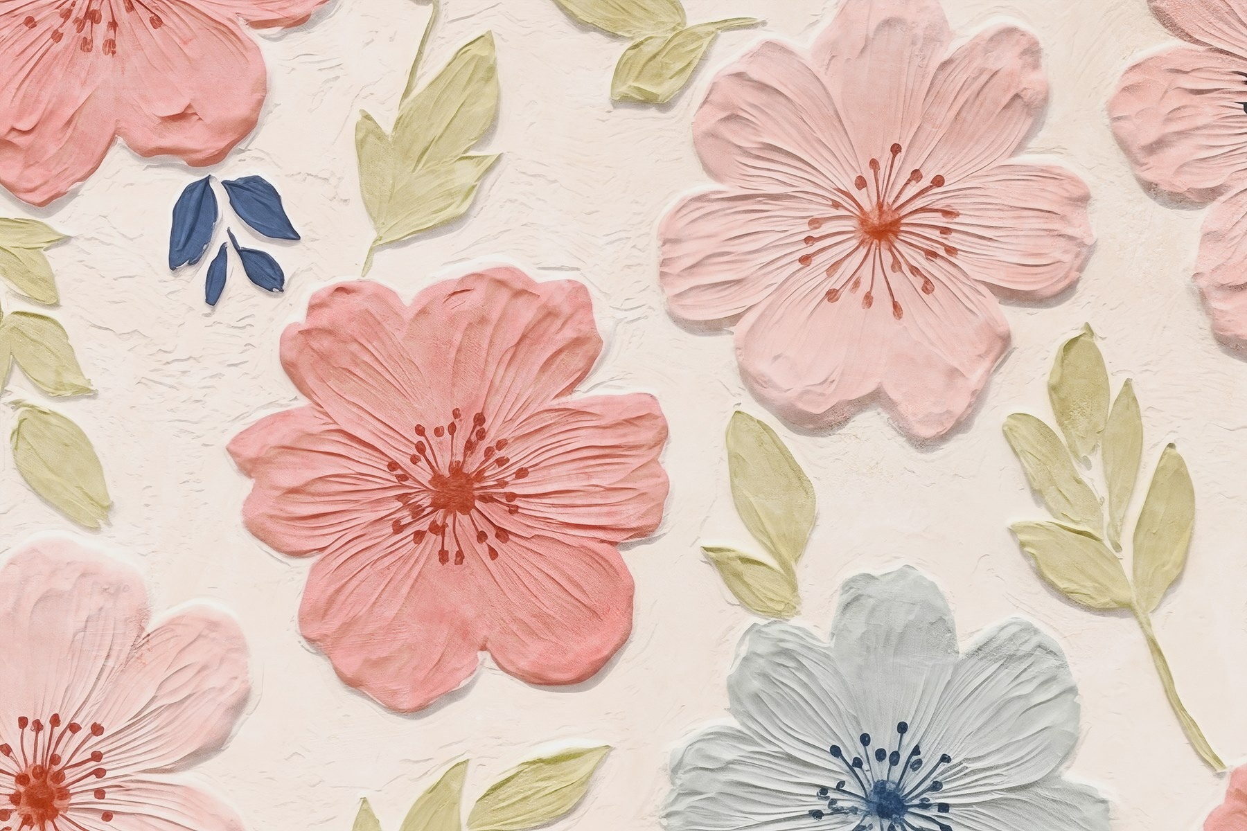 Wall with flowers and leaves